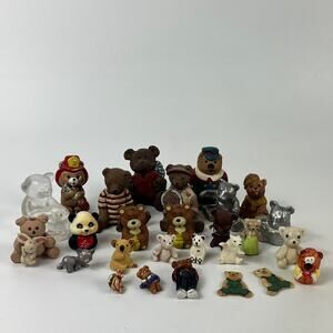 Miniature Teddy Bear Figurine Lot Bundle Glass Clay Porcelain Handmade Signed
